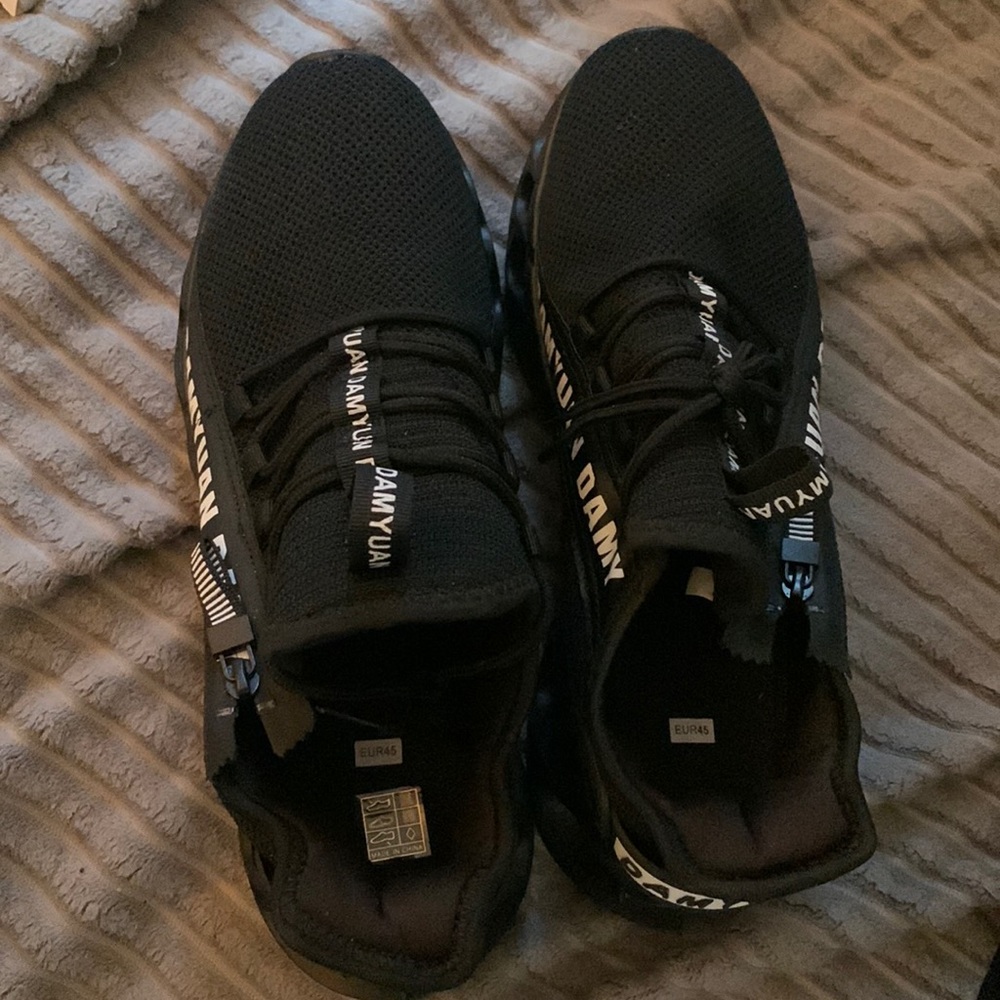 Men Zipper detail Lace-Up front running shoes black EUR45(12)